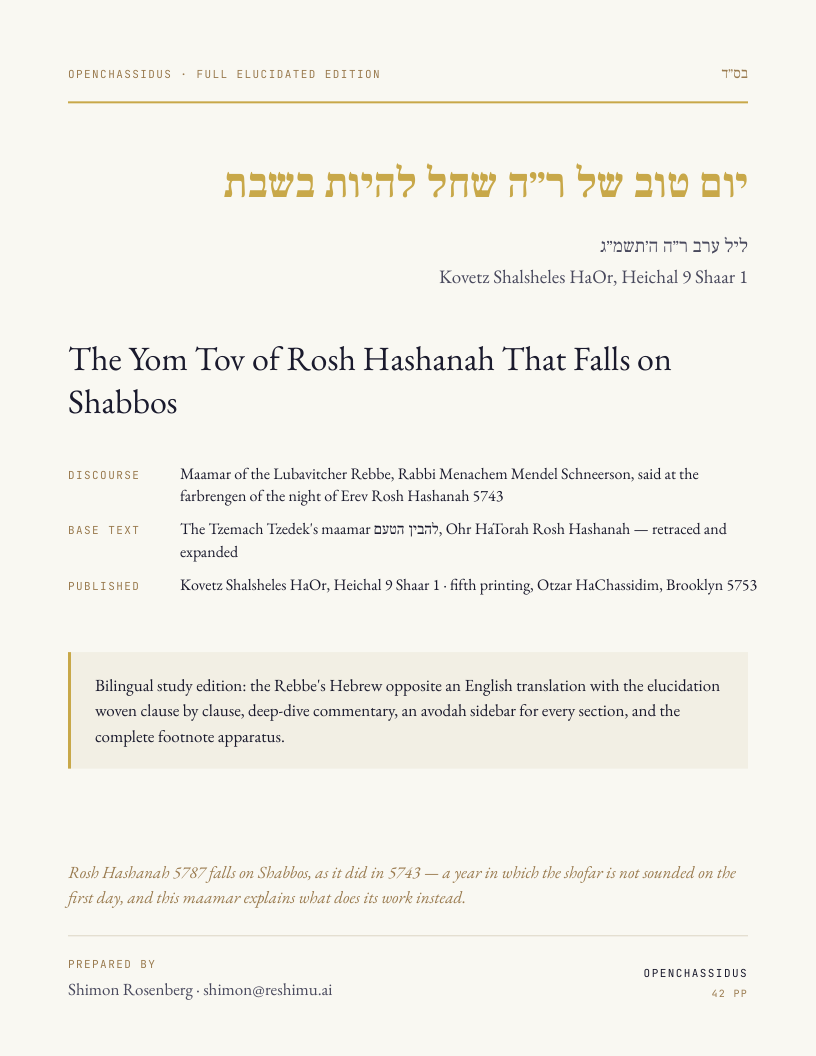 The Yom Tov of Rosh Hashanah That Falls on Shabbos