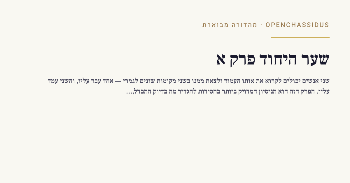 Shaar HaYichud — Chapter One