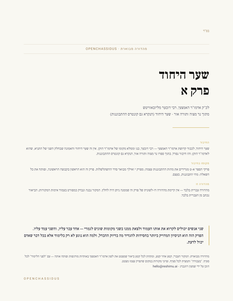 Shaar HaYichud — Chapter One
