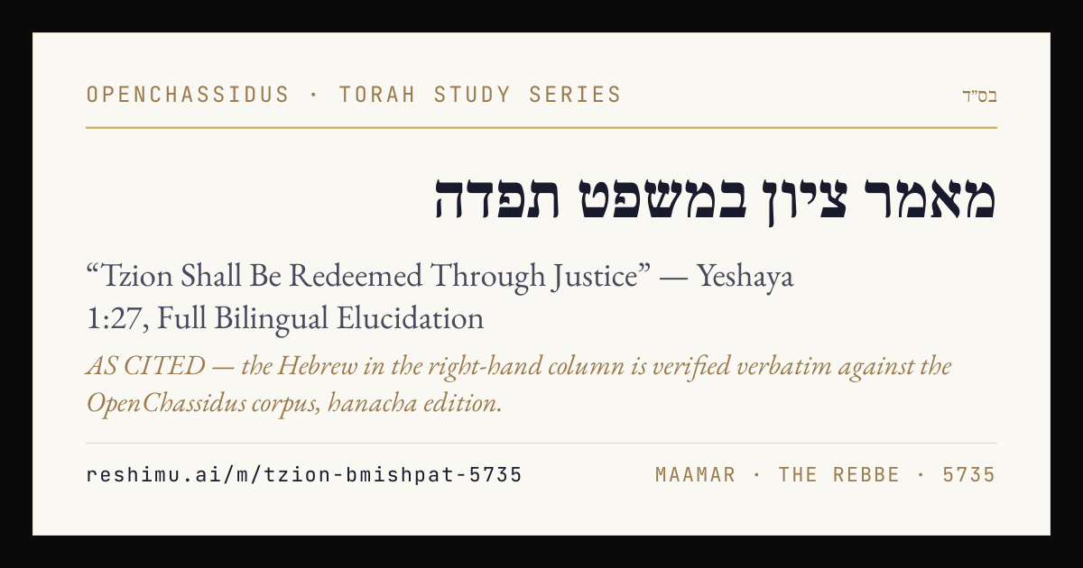 “Tzion Shall Be Redeemed Through Justice” — Yeshaya 1:27, Full Bilingual Elucidation